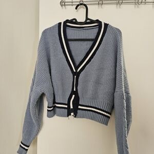 YesStyle Blue and Black V-Neck Cardigan
